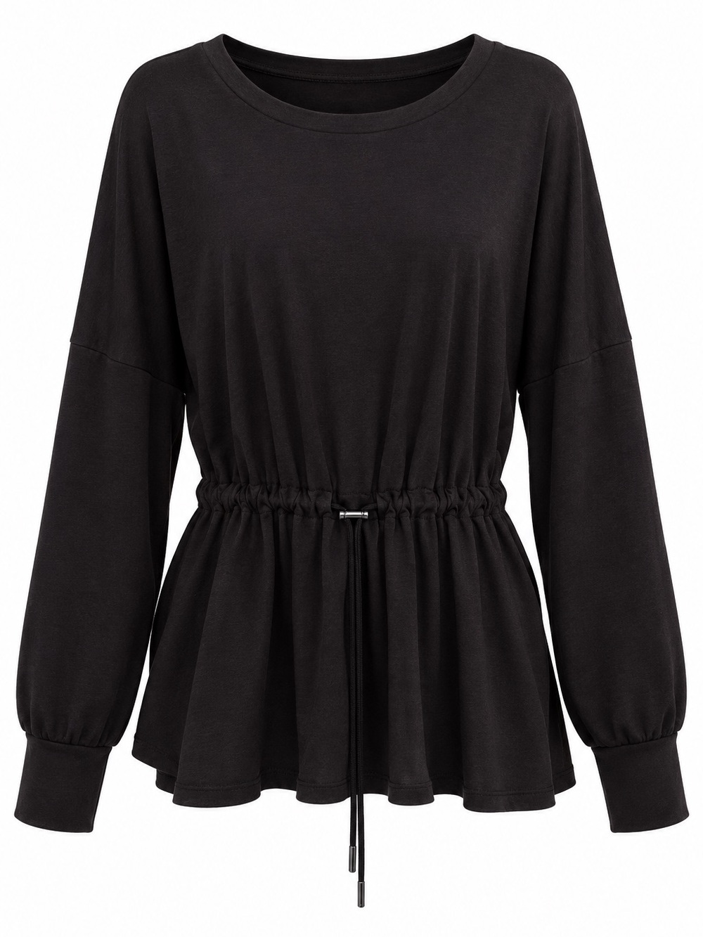 Simply Vera Wang Drawstring Waist Long Sleeve Top Black Large